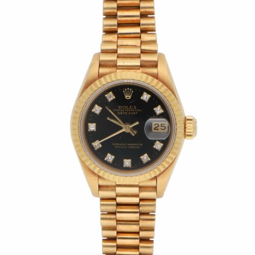 Vintage 1986 26mm Rolex Datejust Gold Watch with Black Dial