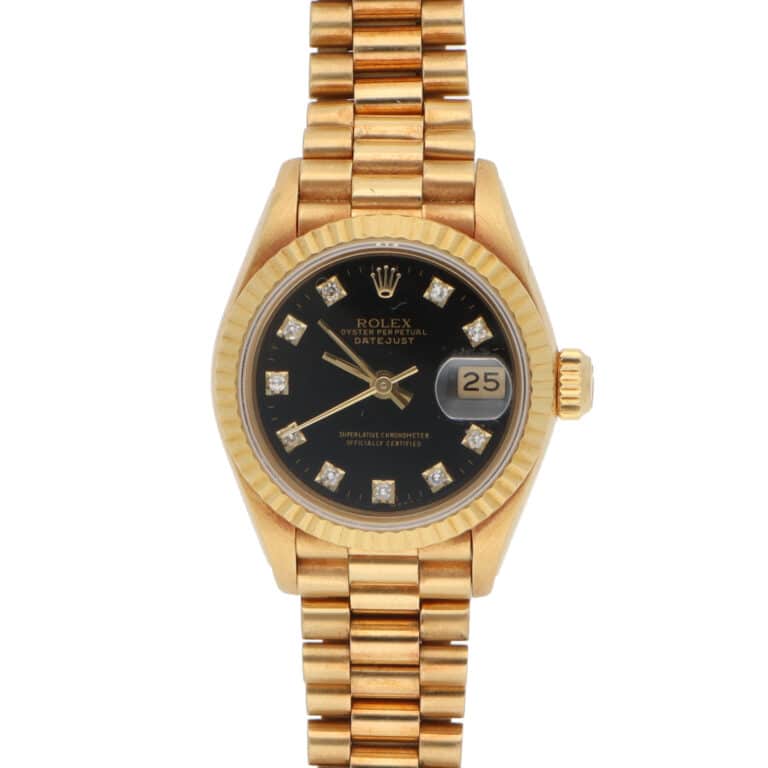 Vintage 1986 26mm Rolex Datejust Gold Watch with Black Dial