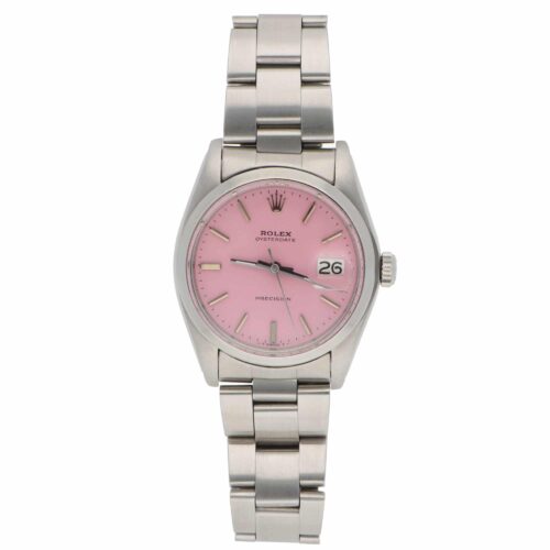 Vintage 34mm Rolex Precision Steel Watch with Custom Pink Dial