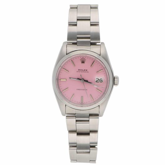 Vintage 34mm Rolex Precision Steel Watch with Custom Pink Dial