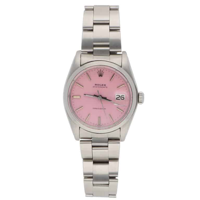 Vintage 34mm Rolex Precision Steel Watch with Custom Pink Dial