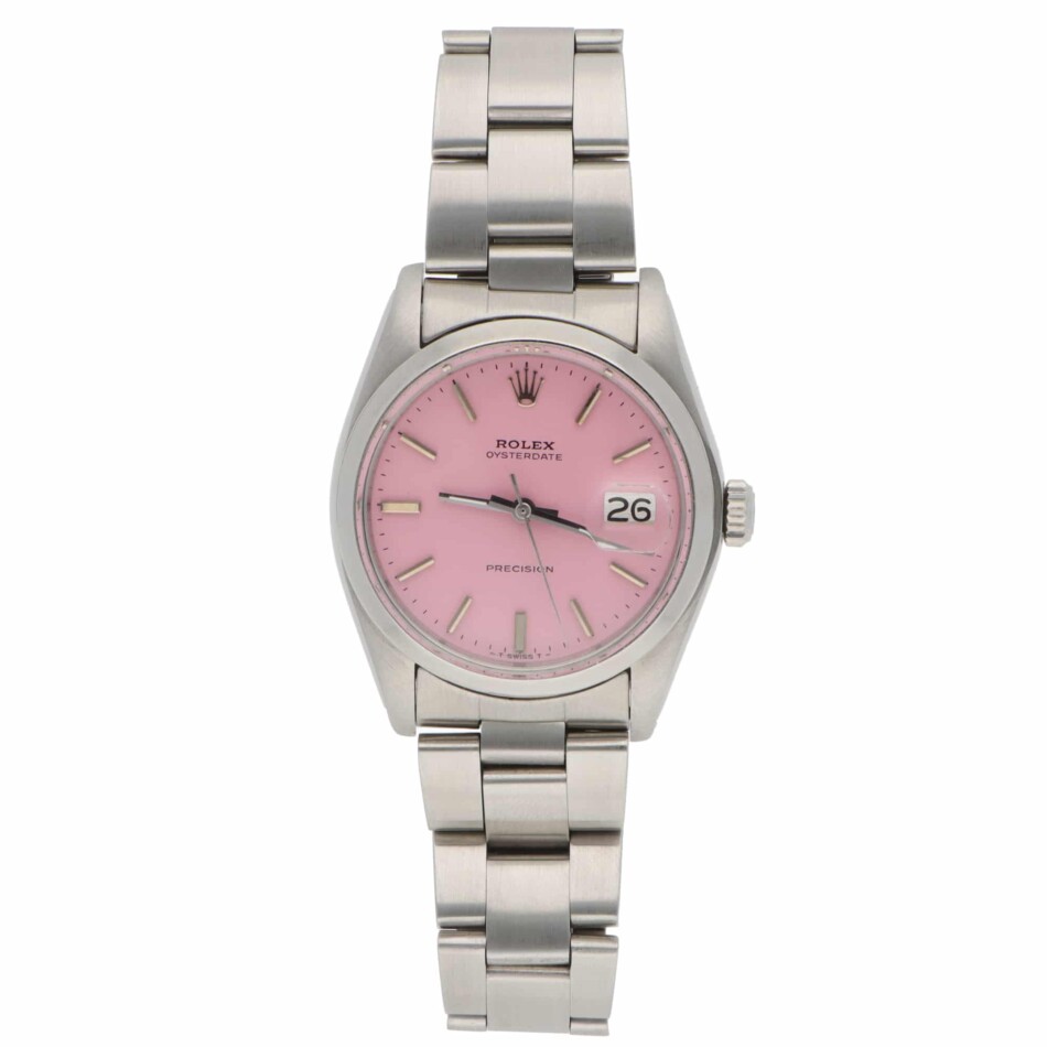 Vintage 34mm Rolex Precision Steel Watch with Custom Pink Dial