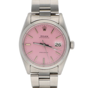Vintage 34mm Rolex Precision Steel Watch with Custom Pink Dial