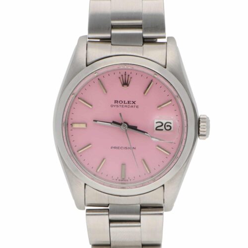 Vintage 34mm Rolex Precision Steel Watch with Custom Pink Dial