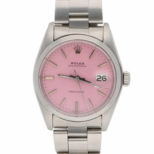 Vintage 34mm Rolex Precision Steel Watch with Custom Pink Dial
