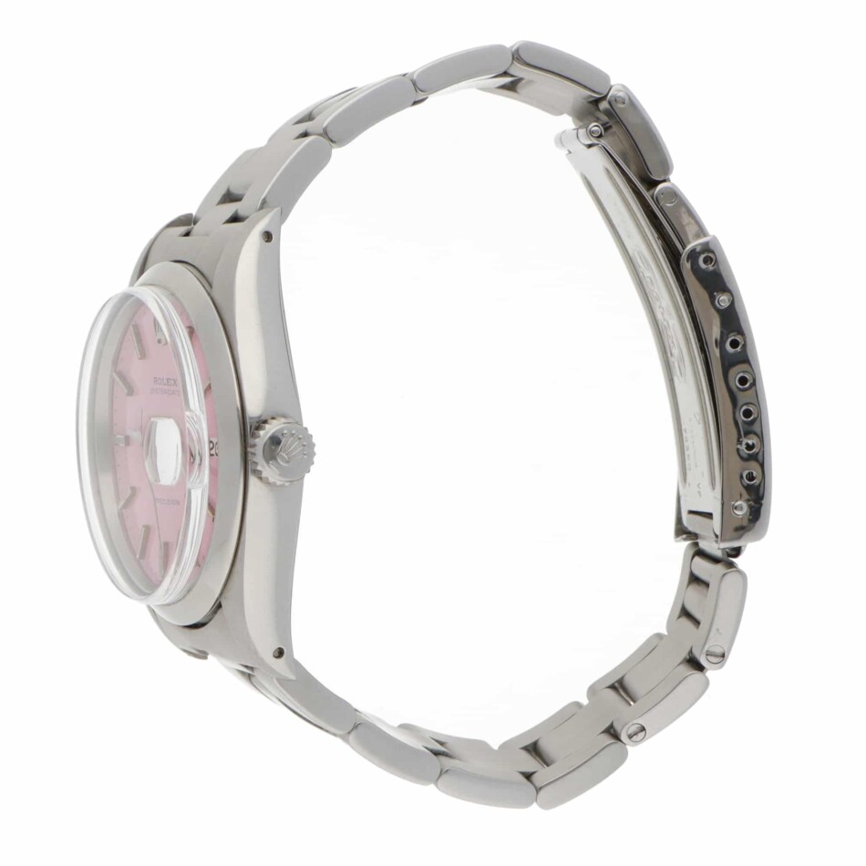 Vintage 34mm Rolex Precision Steel Watch with Custom Pink Dial