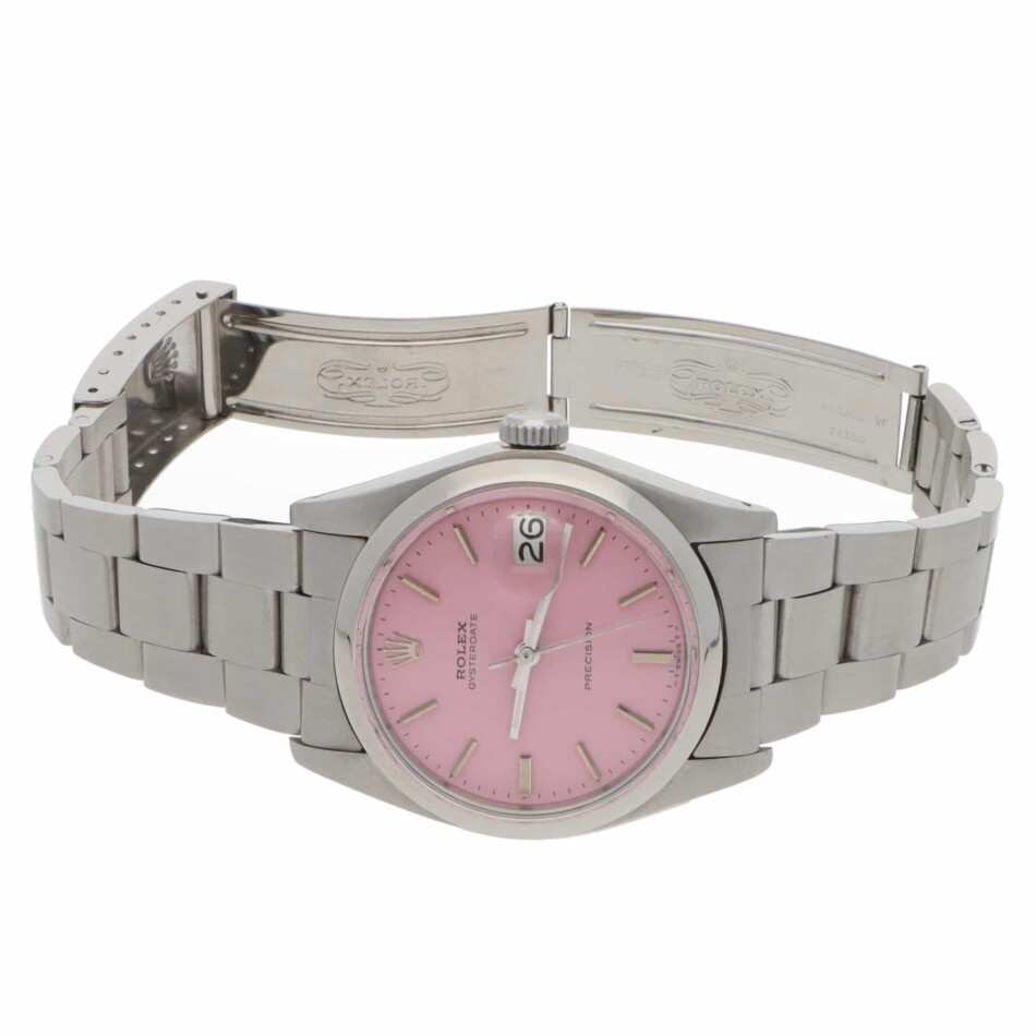 Vintage 34mm Rolex Precision Steel Watch with Custom Pink Dial
