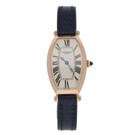 Vintage Cartier Tonneau Rose Gold Watch with Guilloche Dial