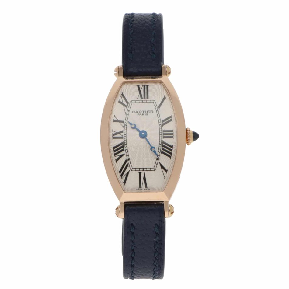 Vintage Cartier Tonneau Rose Gold Watch with Guilloche Dial