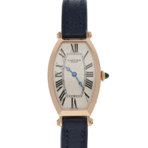 Vintage Cartier Tonneau Rose Gold Watch with Guilloche Dial