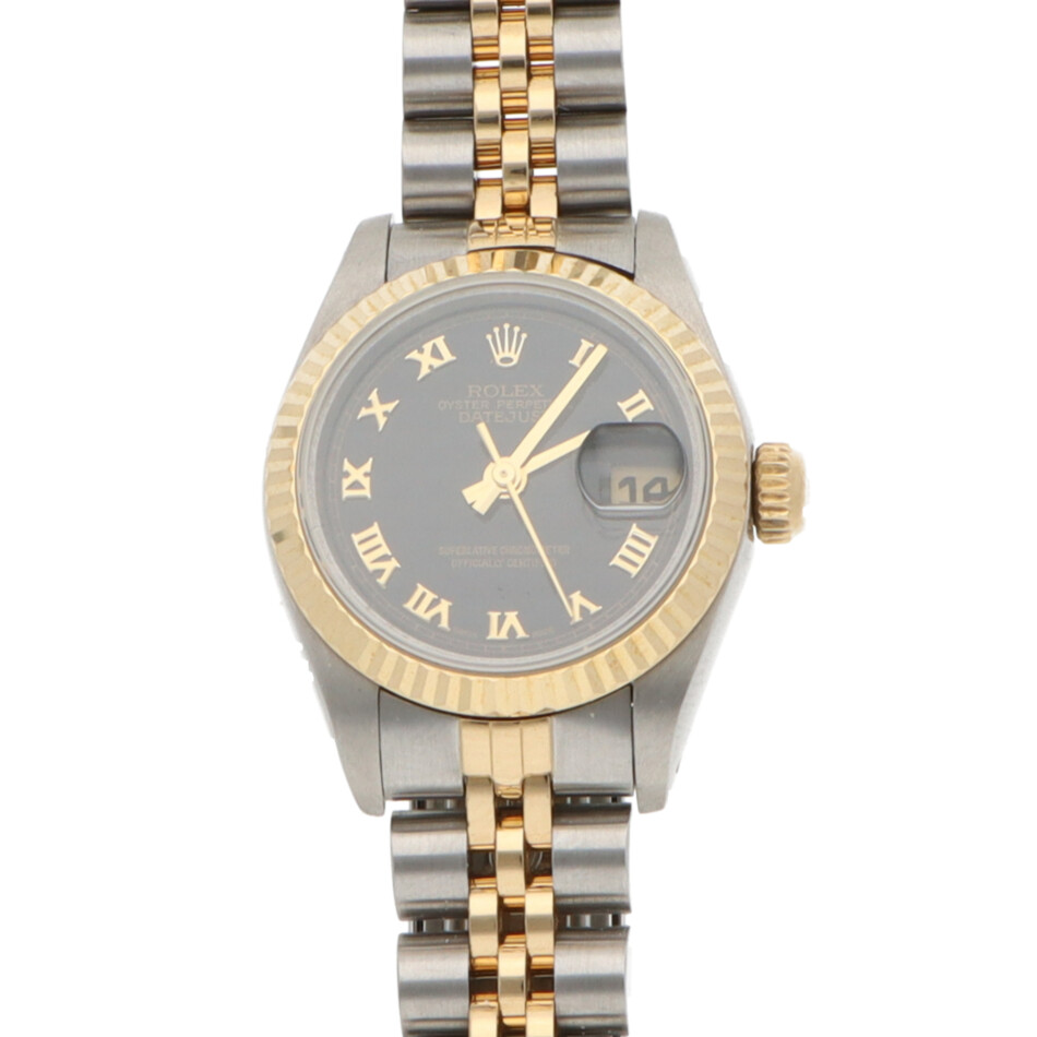 Vintage 1993 Rolex Lady Datejust Watch with Black Pyramid Dial