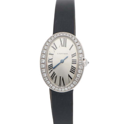 Vintage 24mm Cartier Biagnoire White Gold Diamond Bezel Watch