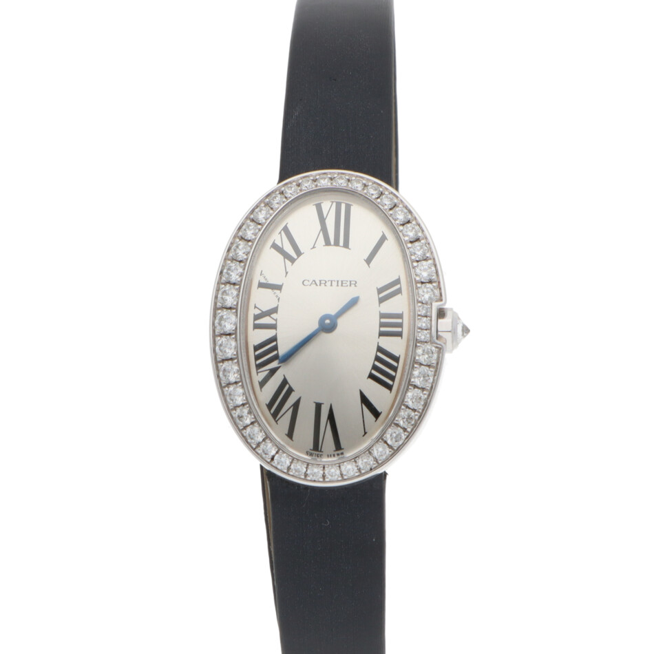 Vintage 24mm Cartier Biagnoire White Gold Diamond Bezel Watch