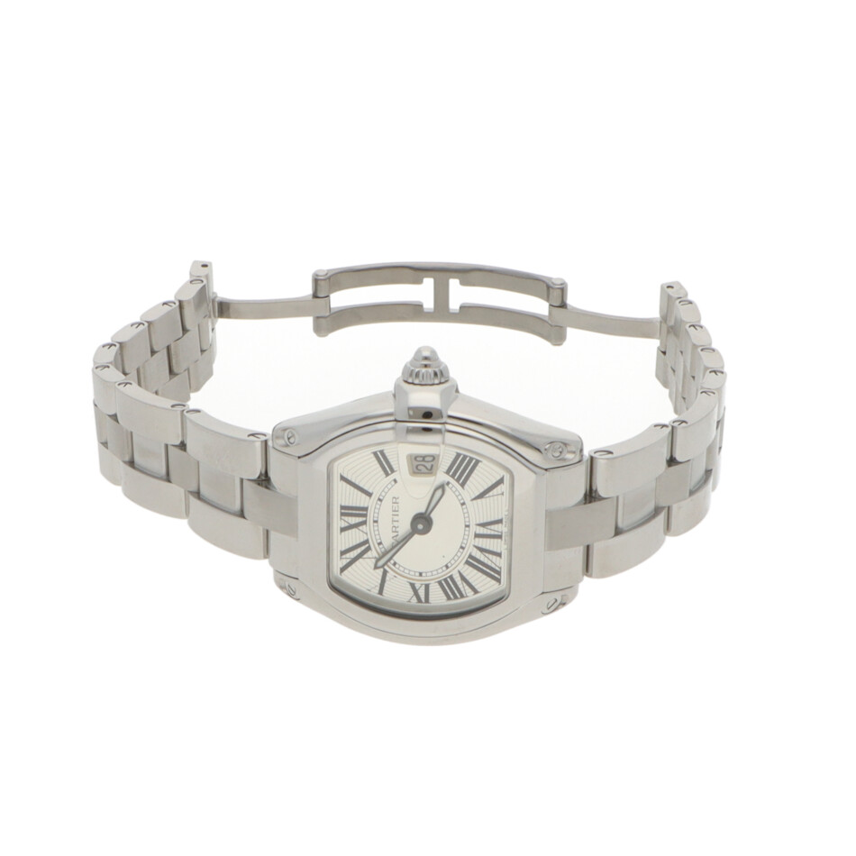 Vintage 31mm Cartier Roadster Steel Watch with Silver Dial